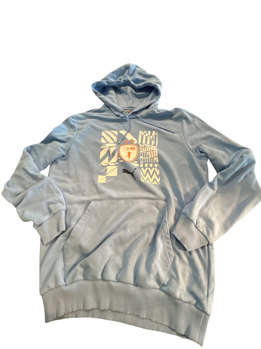 Puma Baby Blue MHB Cozy Graphic Hoodie Sweatshirt Size M Athleisure Streetwear